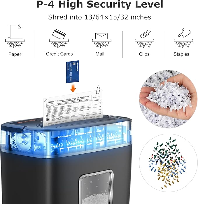 Bonsaii 6 Sheet High Security Micro Cut Paper Shredder, Credit Cards/Mail/Staples/Clips Shredder for Home Use with 4.2 Gallon Bin (C261-D)