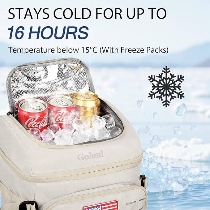 Cooler Backpack, 30 Can Backpack Cooler 4-Sided Cold Retention Technology, Lightweight & Hands-Free for Beach, Camping
