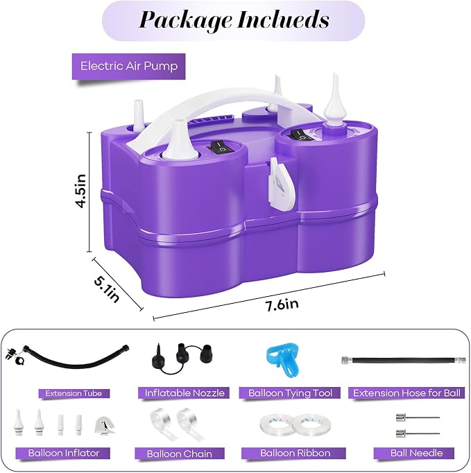 Togvu Electric Balloon Pump, 3-in-1 Portable Air Pump for Inflatables and Balloons, Dual Nozzle Balloon Blower Machine for Latex 260q Foil Balloons 110V Inflator Deflator for Pool Floats Air Mattress