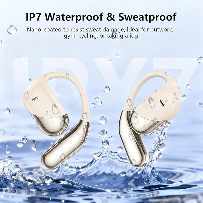 Open Ear Clip Wireless Earbuds Headphones, Bluetooth 5.4, Open Ear Design, Built-in Mic, IPX7 Waterproof, LED Display Charging Case,Ear Hooks Ear Buds Ultra for Fitness/Travel/Gym/Running/workout