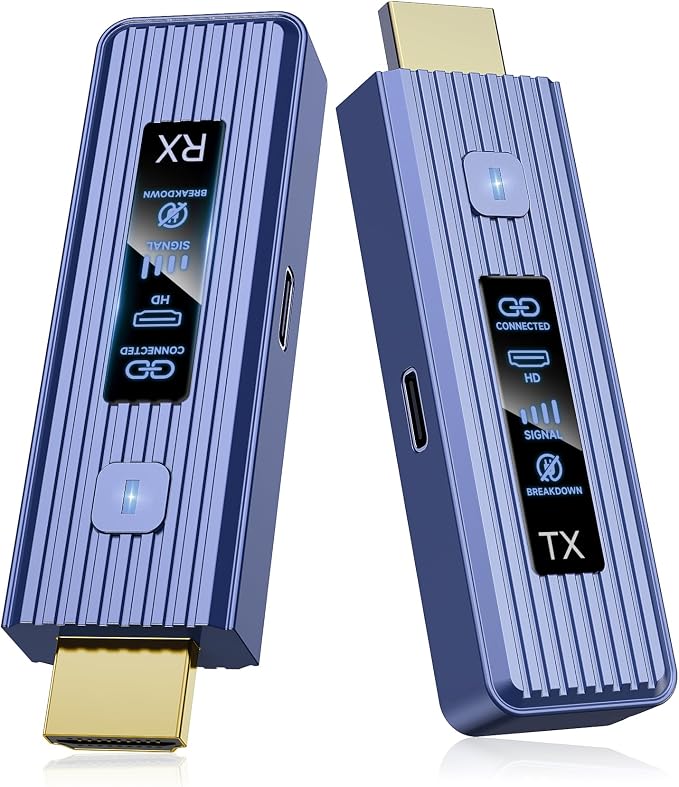 𝐏𝐫𝐨-𝐆𝐫𝐚𝐝𝐞 Wireless HDMI Transmitter and Receiver, 360FT/110M Stable Transmission, 4K Decoding & 1080P with LED Smart Display, 5.8+2.4G Dual Band, Plug & Play for PC/Laptop/TV Box to Monitor