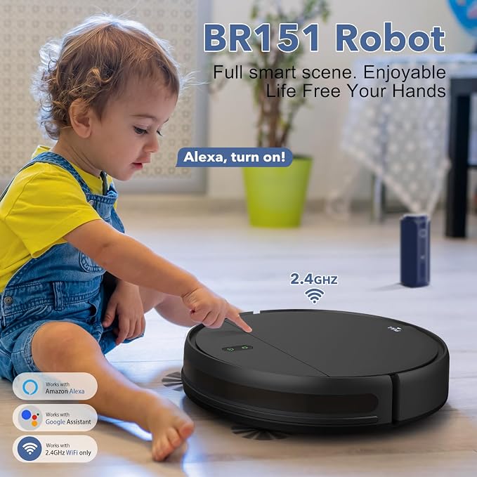 Robot Vacuum and Mop Combo, 2-in-1 Robotic Vacuum Cleaner with Strong Suction, Self-Charging, APP/Alexa/Remote Control, Ideal for Hard Floor, Pet Hair, Carpet, Long Runtime, Slim Design