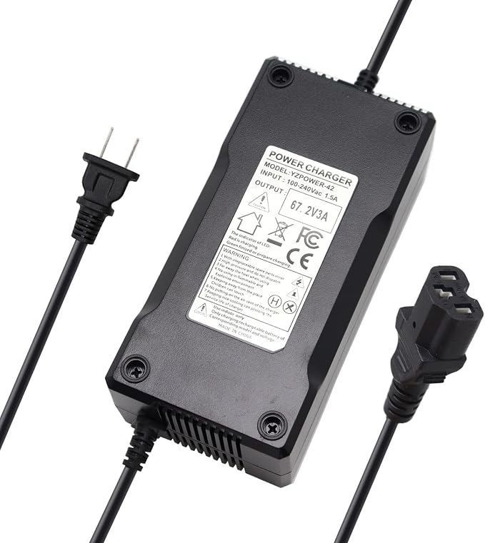 67.2V 3A / 60V 3A Lithium Battery Charger AC Adapter Power Supply for 16S 60V Lithium Li-ion Batteries Pack with 3 Holes Plug