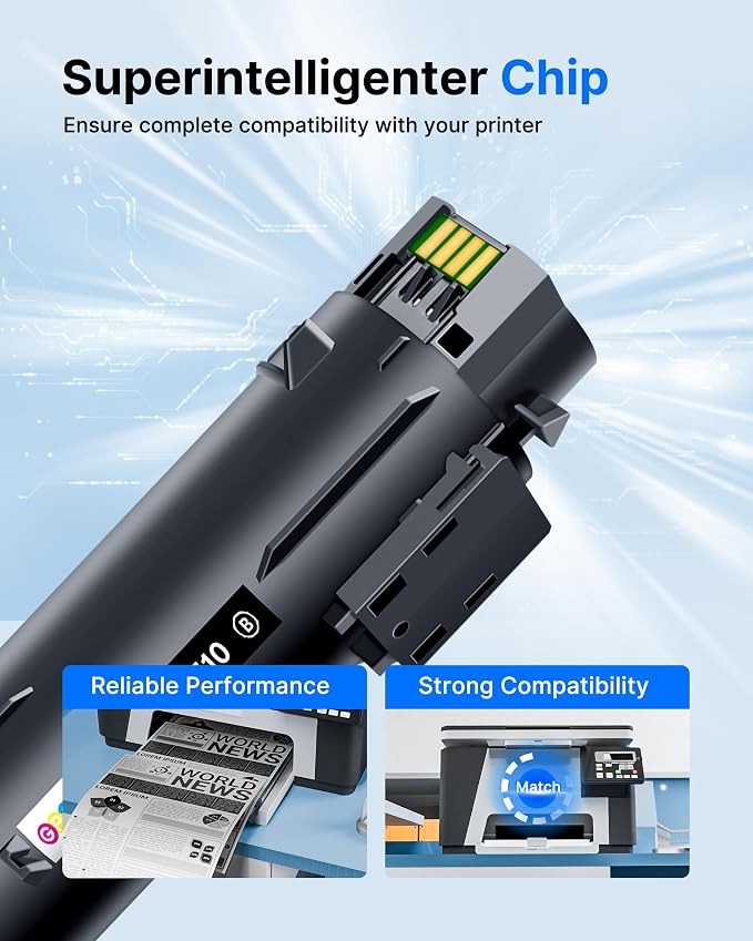 GPC Image Phaser 6510 Toner Workcentre 6515 Toner Replacement for Workcentre 6510 Toner for Xerox Phaser 6510 for Xerox 6515 with Chip (4 Pack, Black Cyan Magenta Yellow)