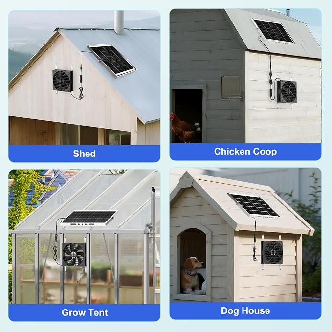 7.5" Solar Fan, Solar Powered Fans for Outside Chicken Coop & Greenhouse, Solar Exhaust or Intake Fans Outdoor Waterproof, for Doghouse Shed Air Circulation Ventilation Cooling, No Battery