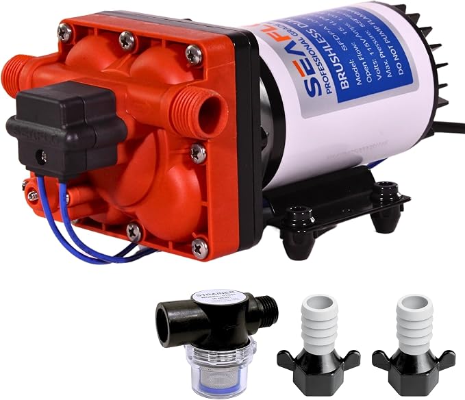 SEAFLO 42W Series Brushless Automatic Demand Diaphragm Pump – Model SFDPA1-040-055-42W, 115V, 4.0 GPM, 55 PSI | Self-Priming, Run Dry Safe, Overload Protection, 4-Year Warranty!