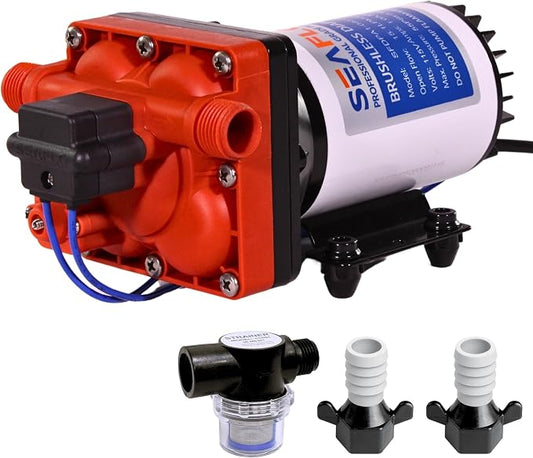 SEAFLO 42W Series Brushless Automatic Demand Diaphragm Pump – Model SFDPA1-040-055-42W, 115V, 4.0 GPM, 55 PSI | Self-Priming, Run Dry Safe, Overload Protection, 4-Year Warranty!