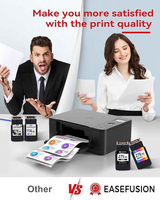 EaseFusion 275XL 276XL Replacement for Canon Ink 275 and 276 PG-275 CL-276 Black Color Ink Cartridges Combo Pack Compatible with PIXMA TS3522 TR4720 TR4700 TS3722 TS3500 TR4722 TS3720 TS3520 Printers
