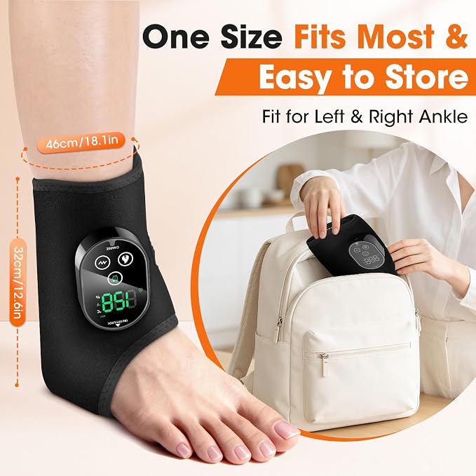 Cordless Ankle Heating Pad & Foot Massager, Rechargeable Heated Ankle Wrap with 6 Heat Levels & 3 Vibration Modes, Adjustable Foot Warmer Brace for Ankle, Foot & Elbow, Portable Heat and Massage Wrap