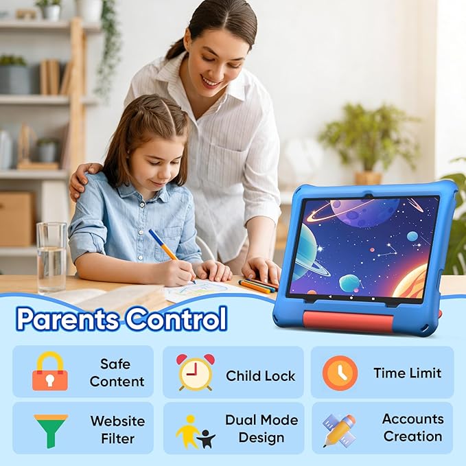 10 inch Kids Tablet, Android 16 Tablet for Kid, Octa-Core Processor, 24GB RAM, 64GB ROM 1TF Card Expandable for Toddler Children,Tablets with Case, Parental Control, 6000mAh, WiFi, BT5.0, Dual Camera