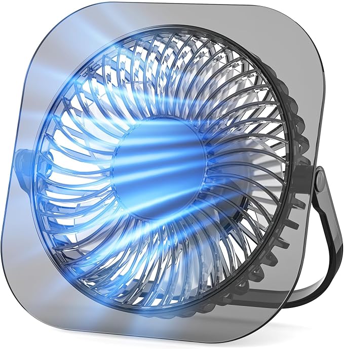 Electactic Desktop Fan with LED Night Light, 3 Adjustable Wind Speeds, Foldable & Adjustable Angle, USB Powered Ultra Quiet Personal Fan, Compact ABS Portable Cooling Fan for Home Office Bedroom Desk