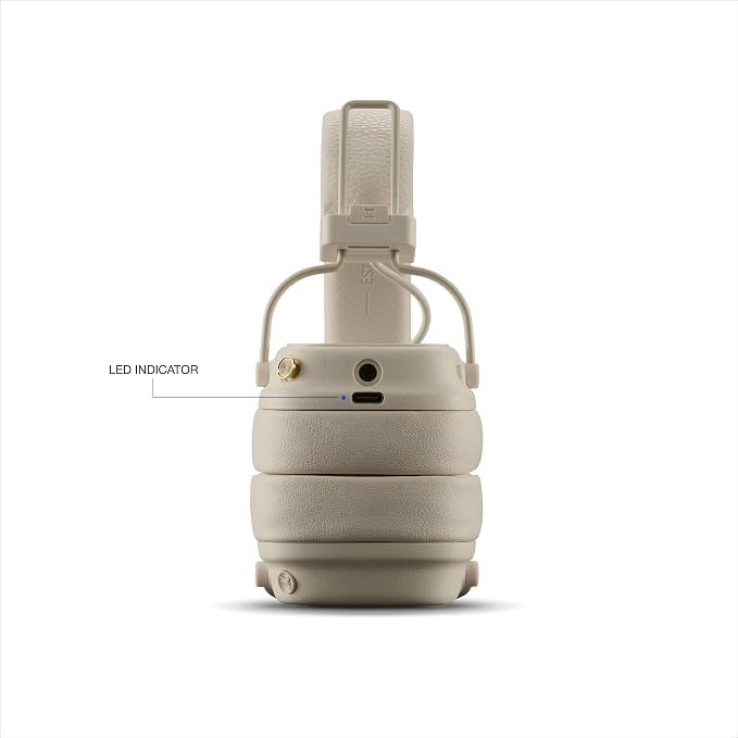 Marshall Major V Wireless On-Ear Bluetooth Headphones - 100+ Hr Playtime | Detachable Audio Cable | Microphone for Calls | Lightweight, Foldable Design for Travel - Cream