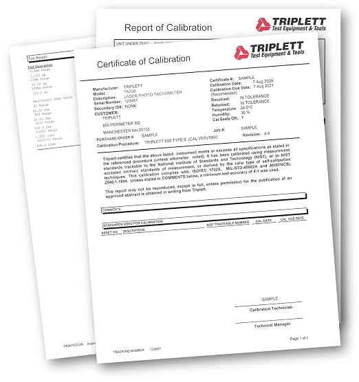 Triplett TA200 Contact and Non-Contact Laser Photo Tachometer with Certificate of Calibration to NIST
