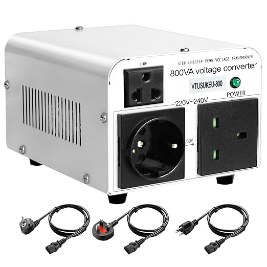 Yinleader 110V to 220V OR 220V to 110V Voltage Converter Step Up/Down Transformer 800W with US/UK/EU Power Cords