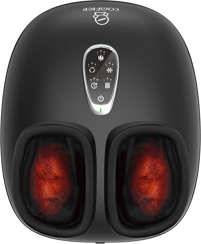 COMFIER 4-in-1 FSA Eligible HSA Shiatsu Foot Massager with Heat, Compression & Vibration, Smoth Warmth for 3 Levels, Toe Touch Control, Large Size Fits Up to 14, Gifts for Mom Dad, Home Office