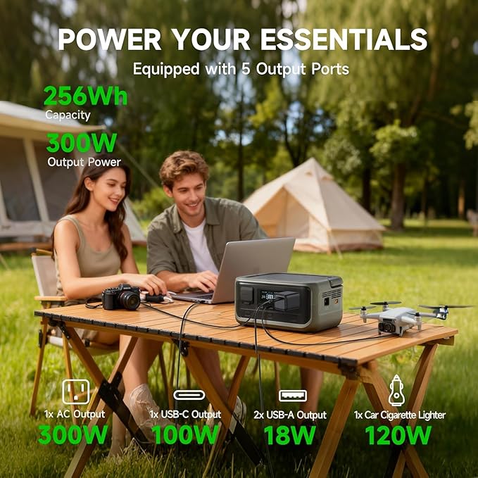 ALLPOWERS VOLIX P300 Portable Solar Generator with Solar Panel SE100, 256Wh LiFePO4 Battery, 300W Output Portable Power Station with 100W Solar Panel, Potable Power for Home Use, Emergencies & Camping
