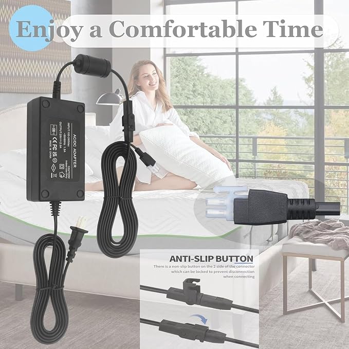 Power Adapter 2-Pin for Claiks P1.01.001 P101001 40" 48" 55" 63" 40x24 48X24 55X24 63X24 Inches Electric Standing Desk Adjustable Height Stand up Desk YH-K290018-C Power Supply Cord Charger PSU