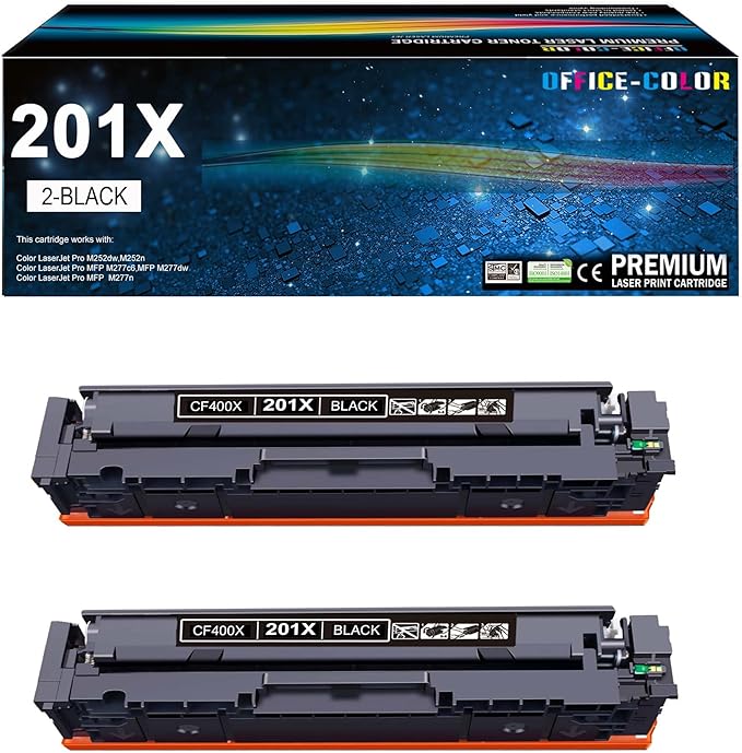 201A 201X Black High-Capacity Toner Cartridge Replacement for HP 201X CF400X CF400A Works with HP Color LaserJet Pro MFP M277dw M252dw M277c6 M252 M277 Series Printer (2 Pack)