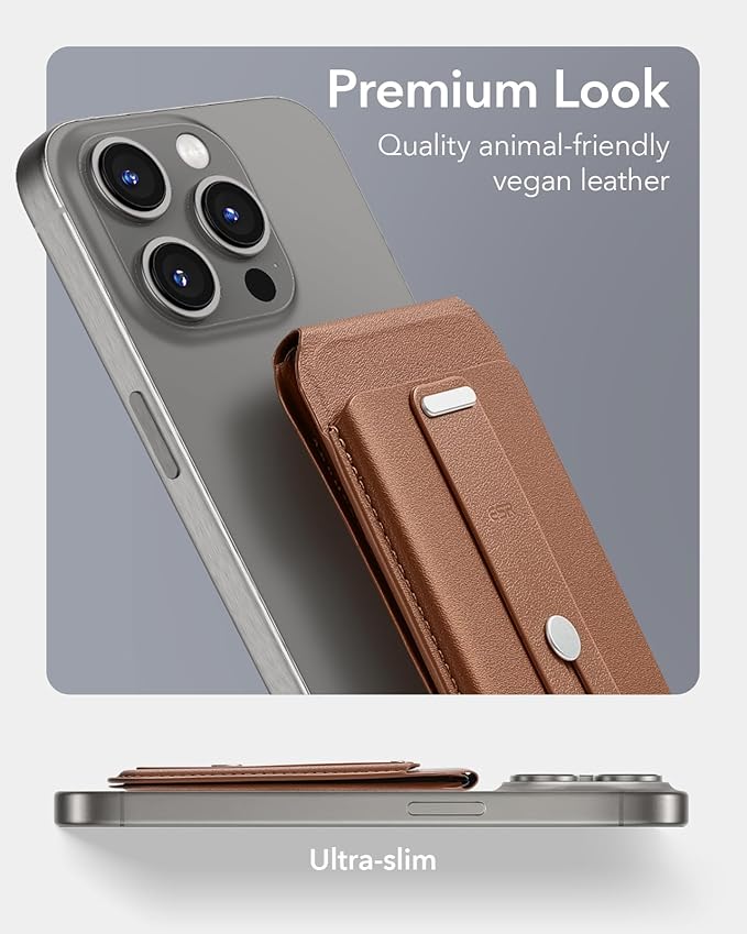 ESR for MagSafe Wallet Stand with Grip, RFID Blocking, MagSafe Ring Included, 5 Cards Holder for Phone Case, Magnetic Wallet for iPhone 17e/17/16/15/14/13/12 (Not for mini), Selected Samsung, Brown