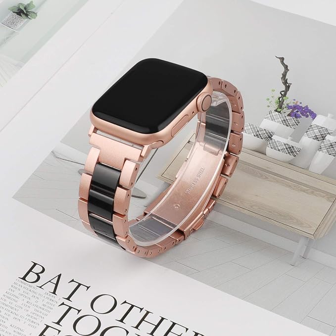 Wearlizer Compatible with Apple Watch Bands 38/40/41/42mm Womens Wristband for iWatch SE Stainless Steel Black Resin Stylish Metal Replacement for iWatch Series 11 10 9 8 7 6 5 4 3 SE/Ultra 3 2 1