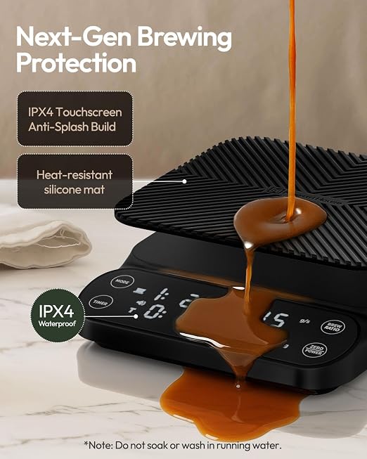 Maestri House S3 Coffee Scale with Timer, 3kg/0.1g Rechargeable Pour Over Coffee Scale, 3 Brew Modes, Adjustable Brew Ratios & Flow Rate Display, Scale for Pour Over, Espresso & French Press-Black