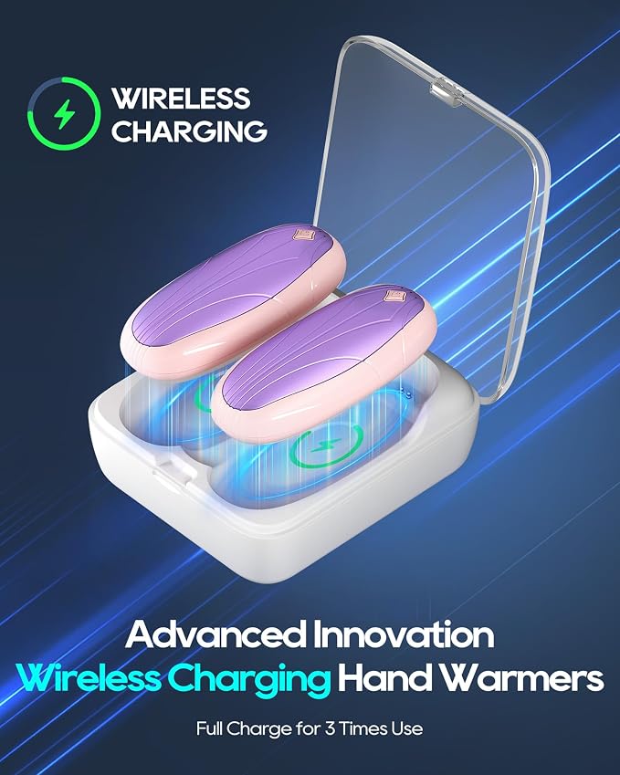 Hand Warmers Rechargeable 2 Pack, 14000mAh Electric Hand Warmers with Wireless Charging Case, AI Chip 3 Heat Settings Up to 50-Hour Portable Pocket Heater, Gifts for Christmas, Camping, Hunting, Golf