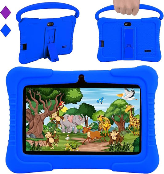 Veidoo Kids 7" Android Tablet PC, 2GB RAM, 32GB ROM, Safety Eye Protection, WiFi, Dual Camera, Games, Parental Control APP, Silicone Case (Dark Blue)