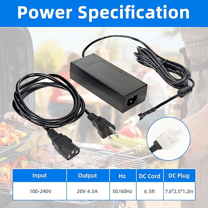 KIT0480 20V 4.5A Power Adapter for Traeger Pro,Ironwood,Silverton,Timberline,Century,Replacement,Replace ELE143 Power Supply Cord Cable Battery Charger PSU