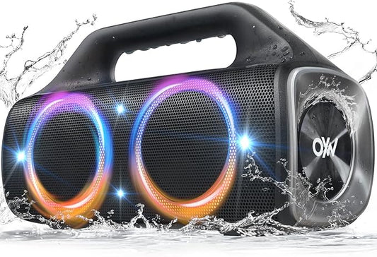 IP67 Waterproof Bluetooth Speaker:80W(Peak) Loud Outdoor Portable Wireless Party Speakers with LED Lights,20H Playtime,Bluetooth 5.3,Deep Bass & TWS for Pool,Beach (Black)