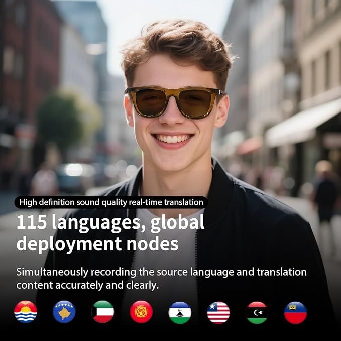 AI Smart Glasses for Men Women – Real-Time Translation Glasses in 165+ Languages, UV400 Polarized Bluetooth Sunglasses with Wear Detection Auto On/Off, Smart Sunglasses for Traveling Relaxing