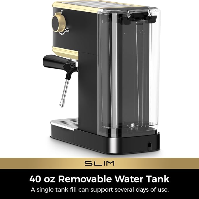 CHULUX Slim Espresso Machine with Milk Frother, 20 Bar Professional Italian Pump Espresso Coffee Machine for Home Cappuccino & Latte Maker, Stainless Steel, Black and Gold