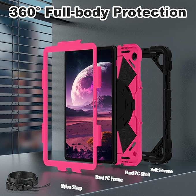 WESOROL Case for T-Mobile Revvl Tab 2 10.1 inch 2025 Release, Heavy Duty Shockproof Full Body Protective Cover with 360 Rotating Stand and Shoulder Strap,Black Rose