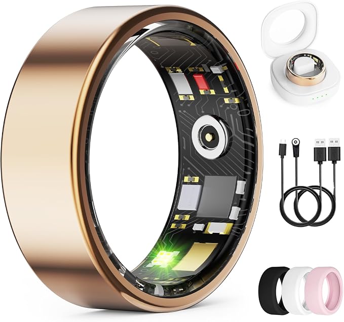 Smart Ring for Women & Men, Health Tracker Ring with Heart Rate, SpO2, Blood Pressure,Temperature, HRV & Stress , IP68 Waterproof Fitness Ring, Sleep Tracker for iPhone & Android (Rose Gold, 8#)
