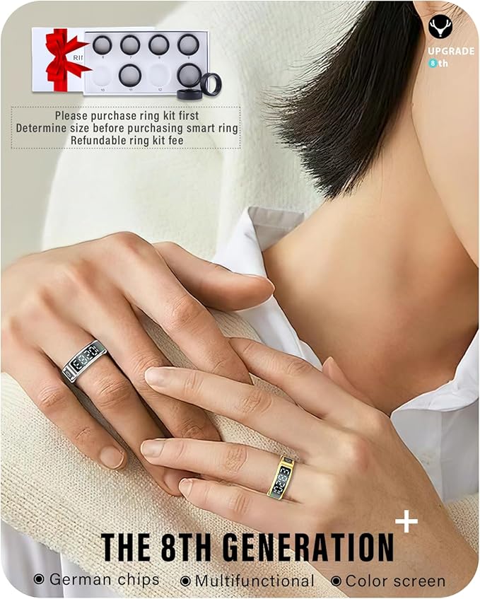 Smart Ring Health Tracker with Display for Women Men - German Chip,Ultra Light,Ultrathin,Free Charging case,iOS/Android/Fitness/Heart Rate/SpO2/Sleep/Step/Pressure