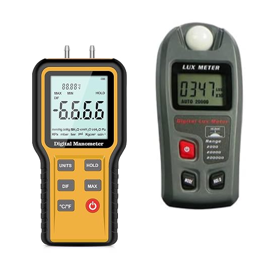 Product Image Manometer, Professional Air Pressure Meter & Leaton Digital Luxmeter Digital Illuminance Light Meter lux Meter