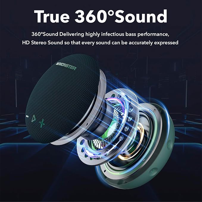 35W (peak) Monster Bluetooth Speaker, IPX8 Shower Speaker Waterproof, Bluetooth 5.4 with Loud HD Sound and Robust Bass, Extra Long Playtime Punchy, for Home, Beaches Portable Wireless Outdoor Speakers