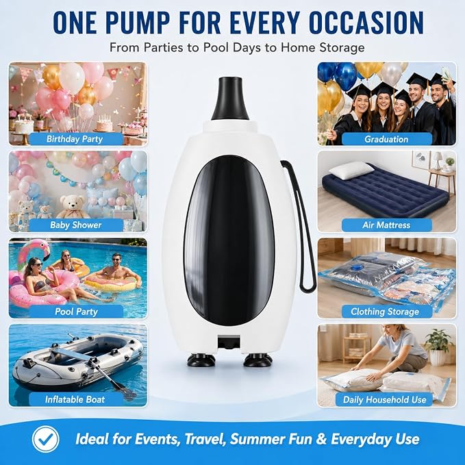 Balloon Pump Electric, Portable Balloon Inflator Air Pump Balloons Blower Machine with 6 Different Nozzles for Party Balloons Decorations Inflator Deflator for Inflatables Pool Floats Air Beds