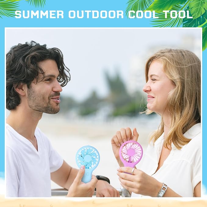 Woanger 12 Pcs Mini Handheld Fan Bulk 3 Speed USB Electric Battery Operated Small Portable Pocket Fan with Data Cable and Mounting Base Quiet Summer Gift for Wedding Travel(Pink Blue Green Purple)