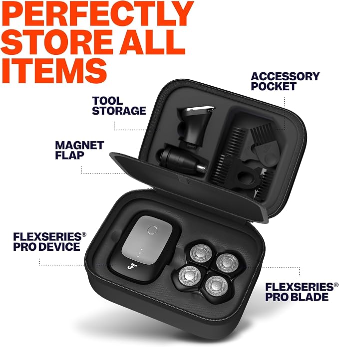 Freebird Electric Head & Body Hair Shaver - Mens Cordless Waterproof Razor with Rotary Blades (FlexSeries Pro, Shaver Kit + Travel Case + Extra Blade)