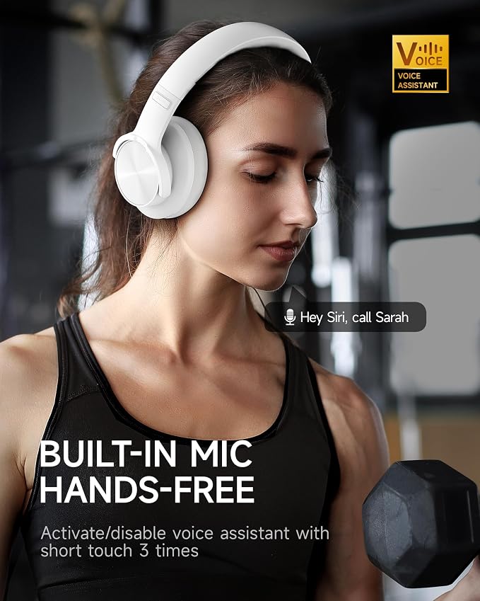 Picun B8 Bluetooth Headphones, 120 Hours Headphone Wireless Bluetooth, Hands-Free Calls, 3EQ & Game Mode, Foldable Headphones Over Ear for Travel Home Office Cellphone PC White