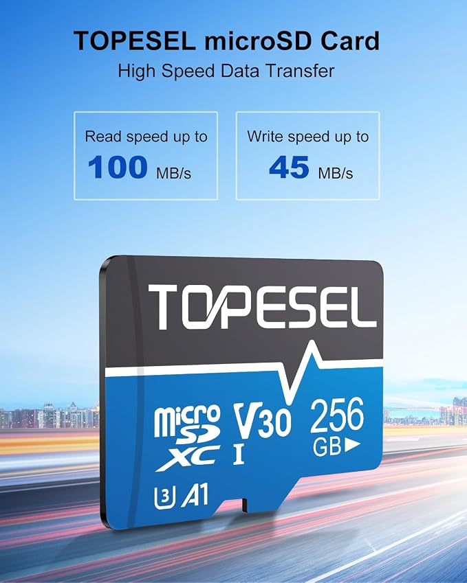 TOPESEL 256GB Micro SD Card 2 Pack, 4K UHD, U3 SDXC TF Card with Adapter High-Speed UHS-I V30 Micro Flash Memory Card for Smartphones, Cameras, Dash Cams(256GB 2Pack)