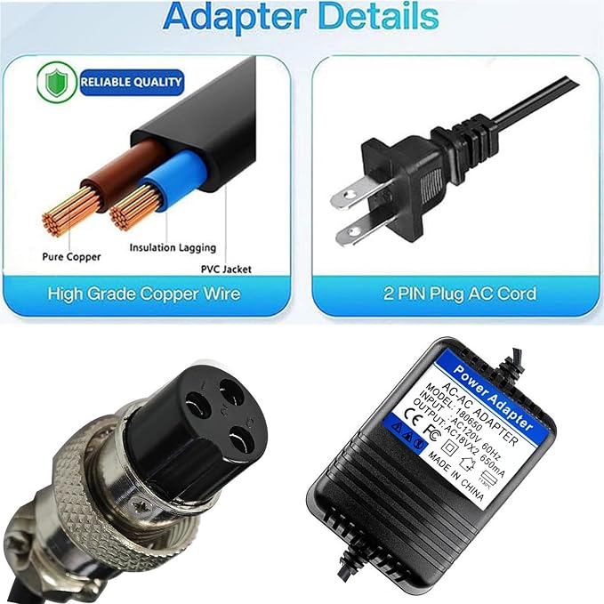 18V*2 AC Mixer Console Power Adapter， with 3-Pin Connector - for Yamaha MG16 MG82X MG10U PA-10, Stanton M304, Alesis Multimix 8 USB FX – 8, Behringer Mixer - Replacement Power Supply Cord