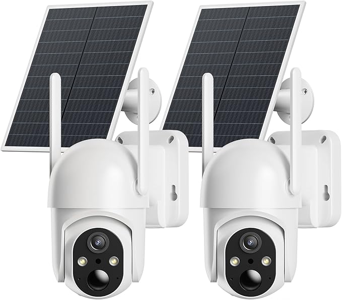 ELYSOO 2 Pack 4G LTE Cellular Security Cameras, Solar Powered Outdoor Camera No WiFi Needed for Farm&Ranch, 2K Night Vision, 360° View, Built in SIM Card(Support Verizon/AT&T/T-Mobile) - White
