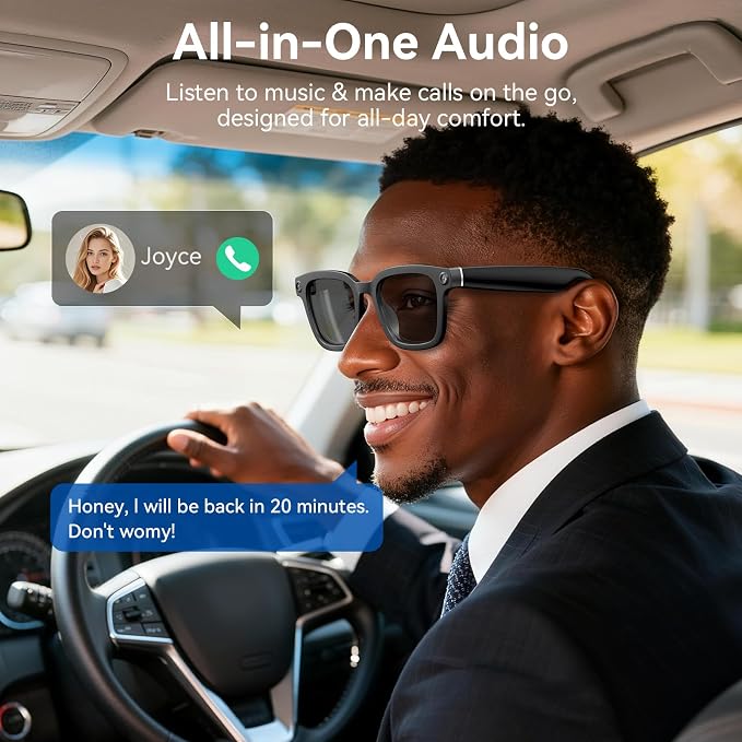 Smart Glasses with Camera, 1080P Video Recording Glasses for Life | 165 Languages Real Time Translation, AI Voice Assistant, Open-Ear Audio,Sunglasses with Color-Changing Clear&Green Lenses