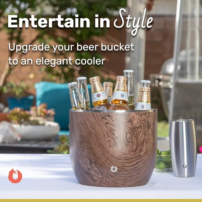 Snowfox XL Premium Vacuum Insulated Double Wall Stainless Steel Ice Bucket with Lid/Scoop, Bar Accessories, Large Elegant Party Bucket, Chill Several Bottles, Beautiful Entertaining, 7L, Shimmer Gold