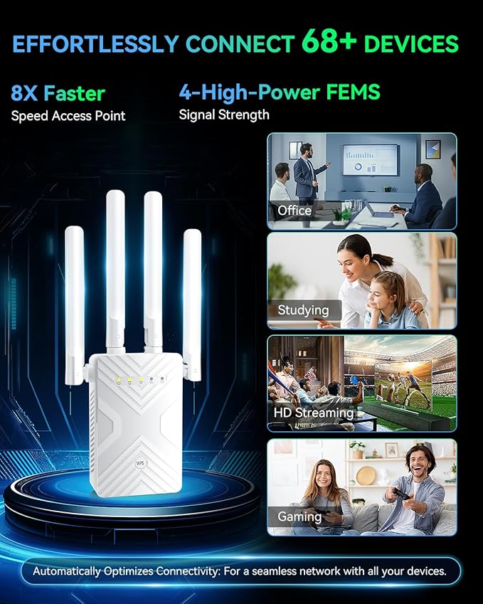 2026 WiFi Extender Signal Booster Range Up to 15888+ Sq. Ft. WiFi Booster for Home Supports 68+ Devices，WiFi Repeater with Ethernet Port, 1-Tap Setup Internet Extender Compatible with 99% Routers