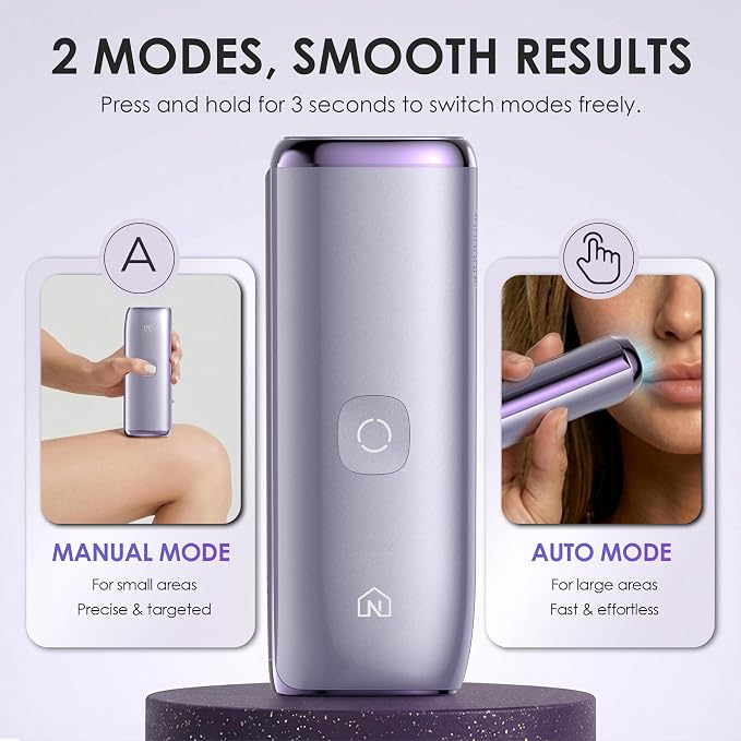 IPL Laser Hair Removal Device for Women & Men, 25J Sapphire Ice Cooling for Nearly Painless Hair Removal, Visible Hair Reduction in 2 Weeks, Skin Sensor & Auto Flash for Full Body,Purple