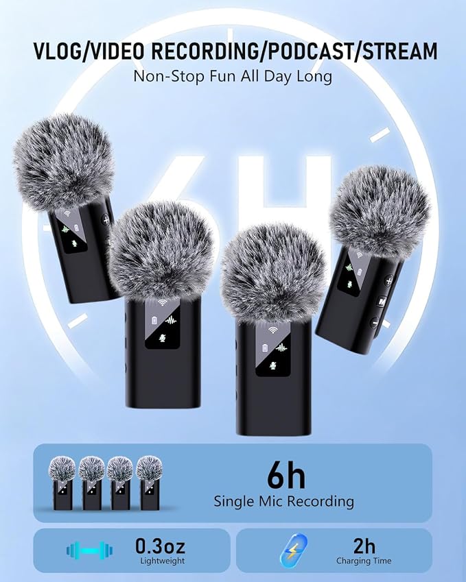 Pro 4 Wireless Lavalier Microphone for iPhone Android Phone Pad Computer, Mini Microphone Lapel, 48KHz 24Bit, Reverb, Noise Cancelling for Video Recording Vlog Podcast Stream YouTube TikTok