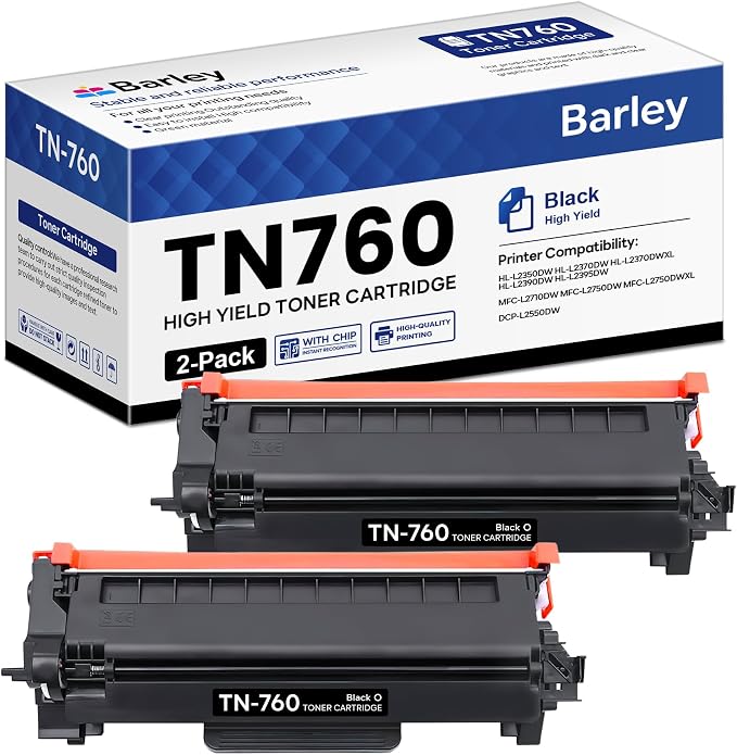 TN760 TN-760 Toner Cartridge Compatible TN760 High Yield Black Toner Cartridge Replacement for Brother TN760 TN-760 MFC-L2710DW MFC-L2750DW DCP-L2550DW Toner Printer (2-Pack).