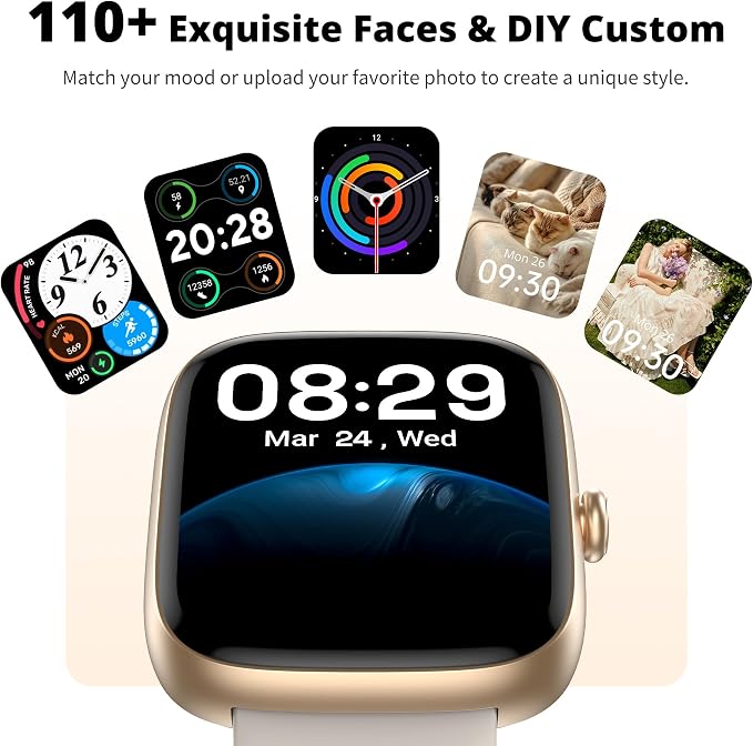 Smart Watch for Women, 1.83" HD Touchscreen Fitness Tracker, Bluetooth Calling, 110+ Sports Modes, Heart Rate SpO2 Sleep Monitor, DIY Dial, IP67 Waterproof, Compatible with Android & iOS